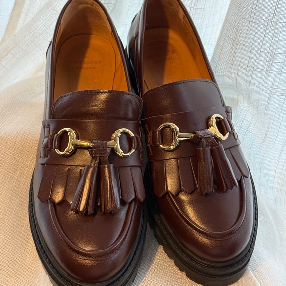 Sezane Shoes - SEZANE Tassel Bit Loafers in Deep Burgundy Leather